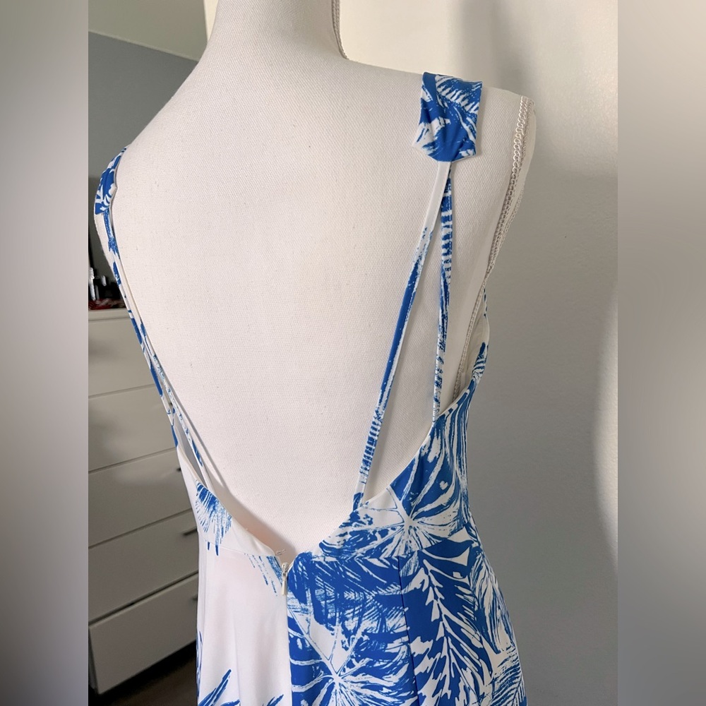 Blue and White Leaf Print dress